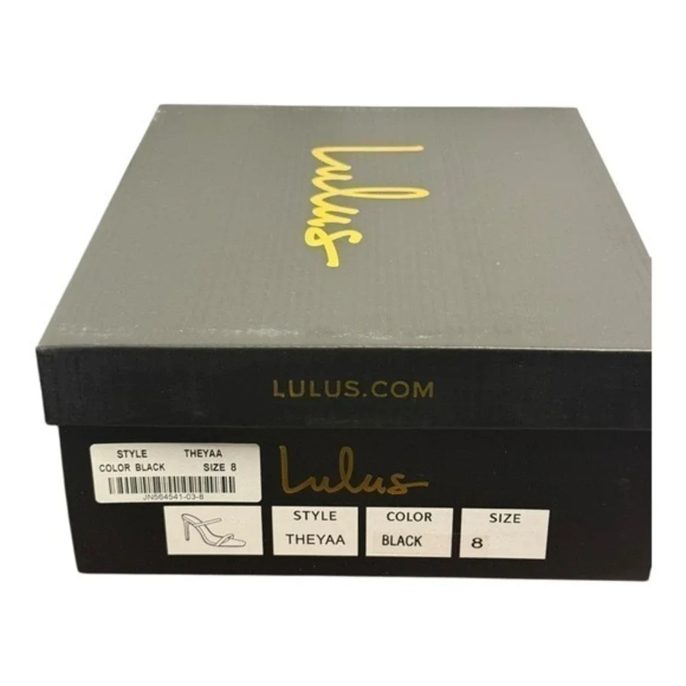 NIB‎ Lulus Theyaa Black Faux Suede Square Toe High Heel Sandals Size 8